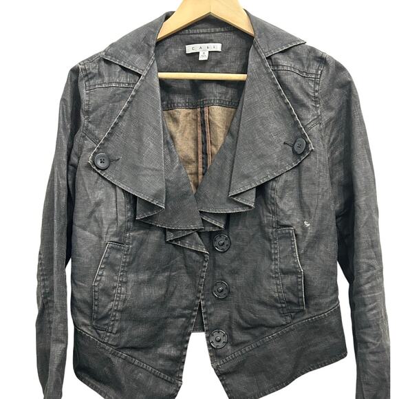 Cabi Gray Moto Jacket Waxed Linen Structured Button Front Size Small - Picture 2 of 5